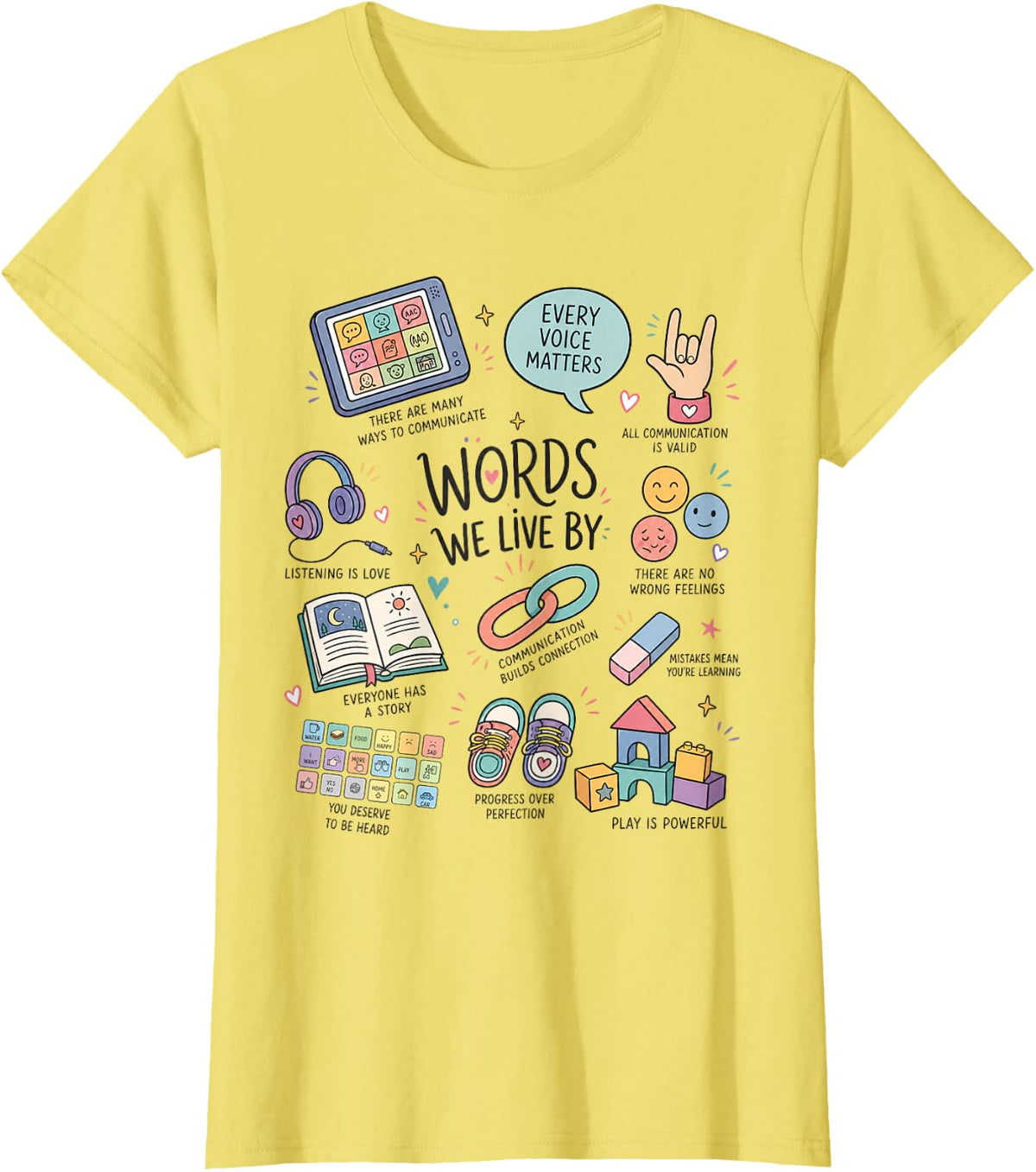 SLP AAC Speech Language Pathologist Every Voice Matters T-Shirt - Lemon Yellow