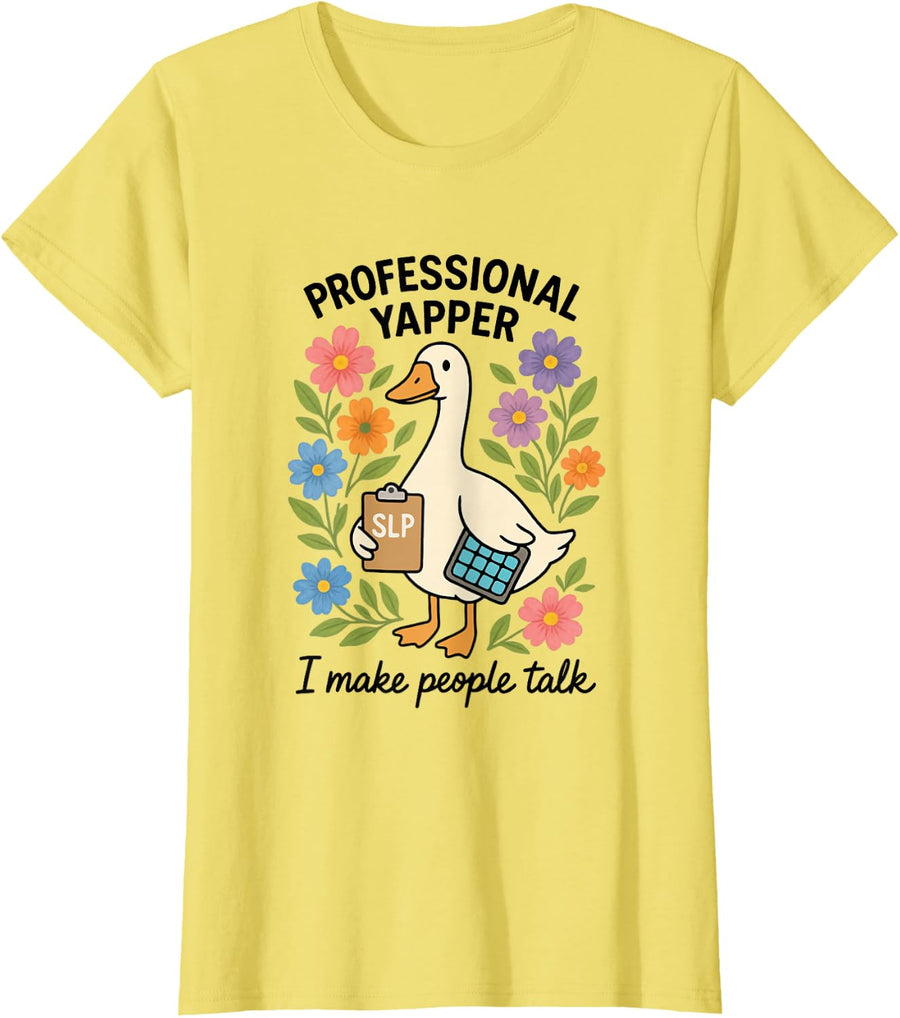 Silly Goose Speech Therapy Flowers Professional Yapper SLP T-Shirt - Lemon Yellow
