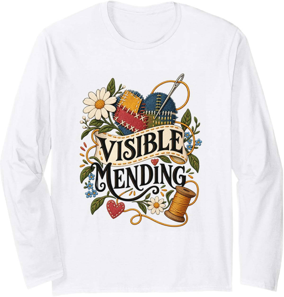 Slow Stitch Repair Hobby Designs Long Sleeve T-Shirt - Adult Unisex White