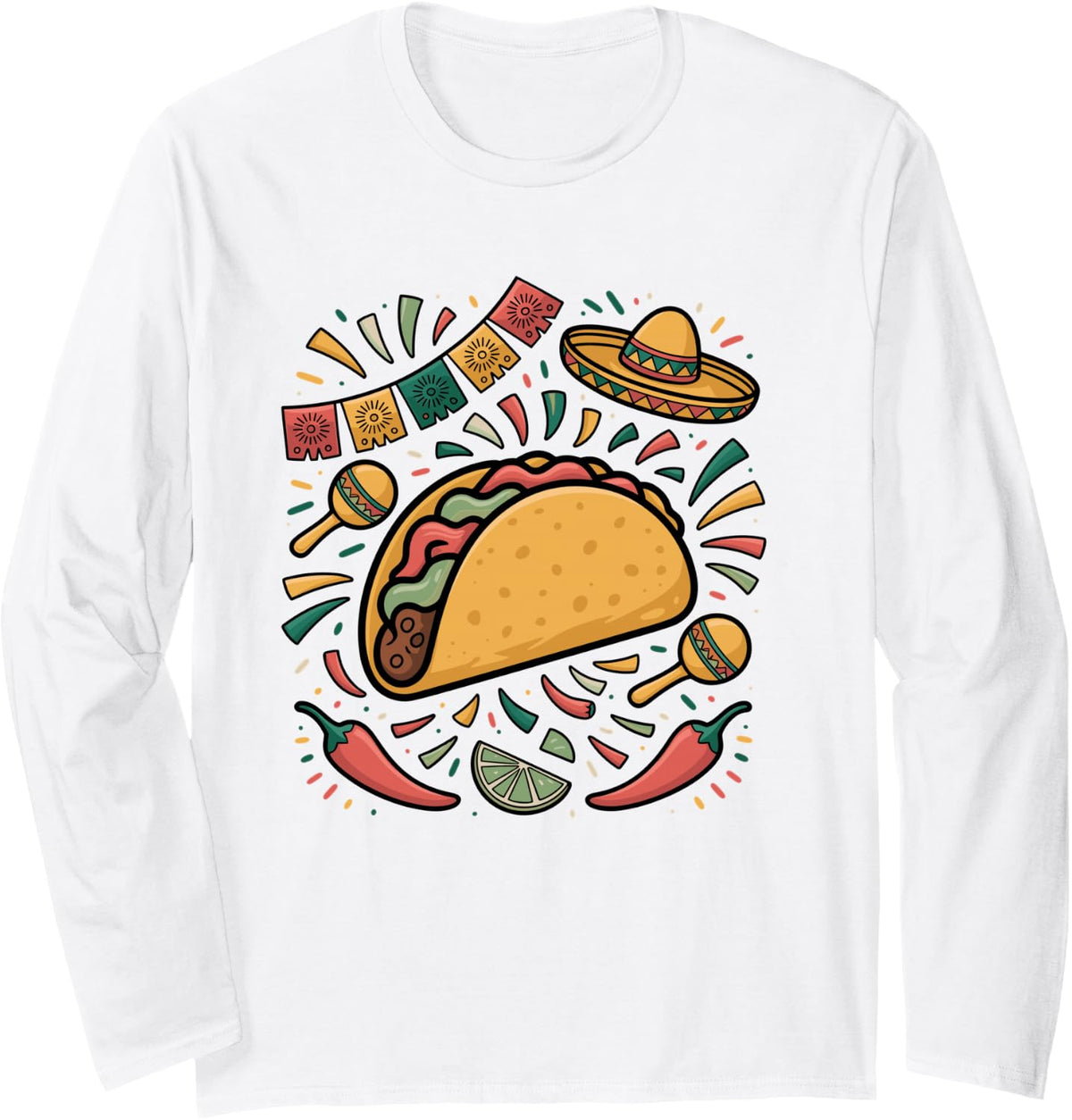 Cinco de Mayo Fiesta Taco Mexican Party Celebration Long Sleeve T-Shirt - Adult Unisex White