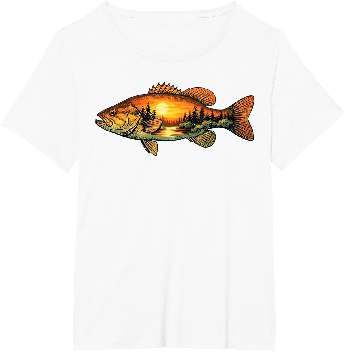 Smallmouth bass Fishing Sunset Nature Landscape T-Shirt - White