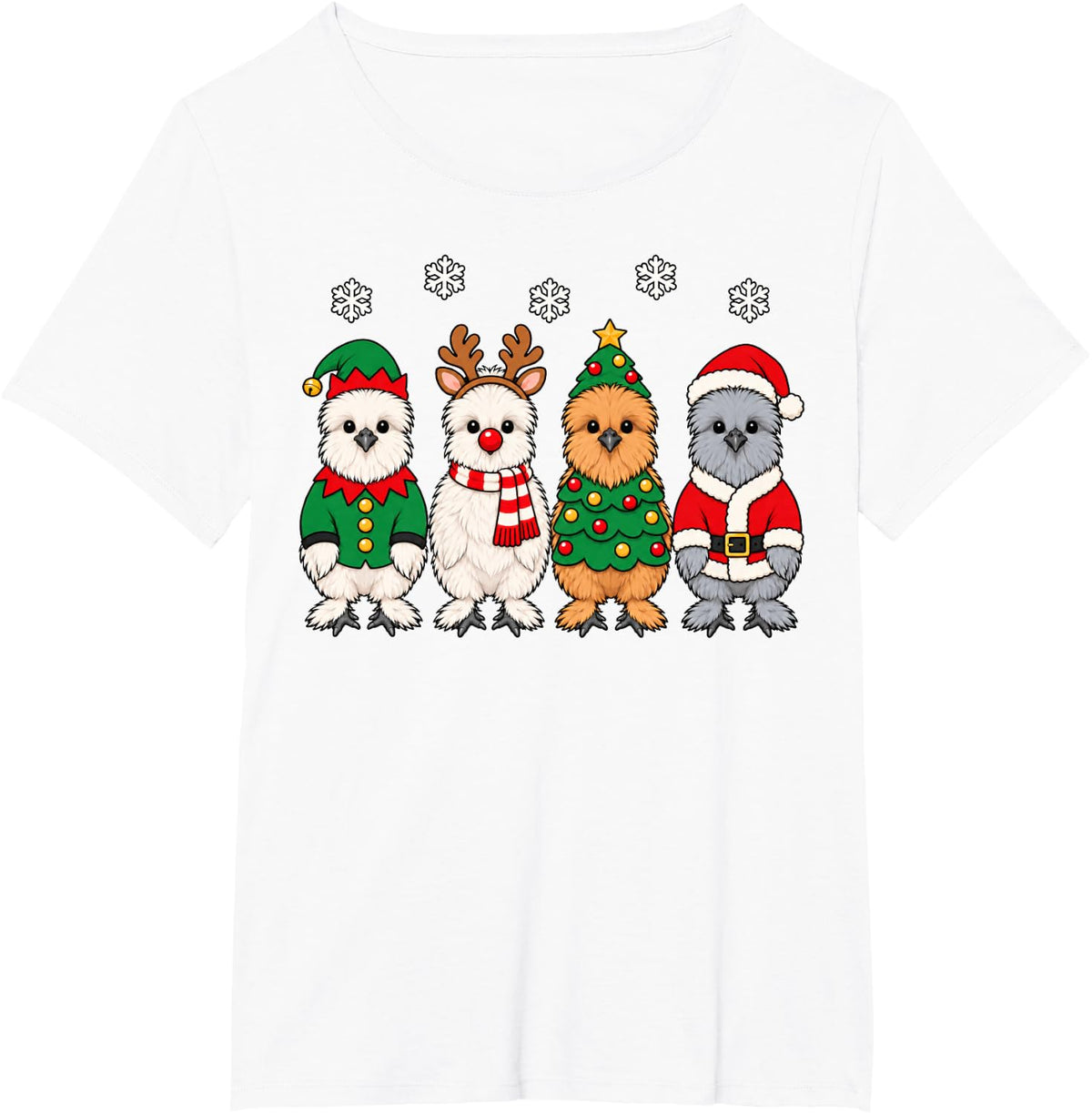 Silkie Chicken Christmas Reindeer Santa Farm Animal T-Shirt - White