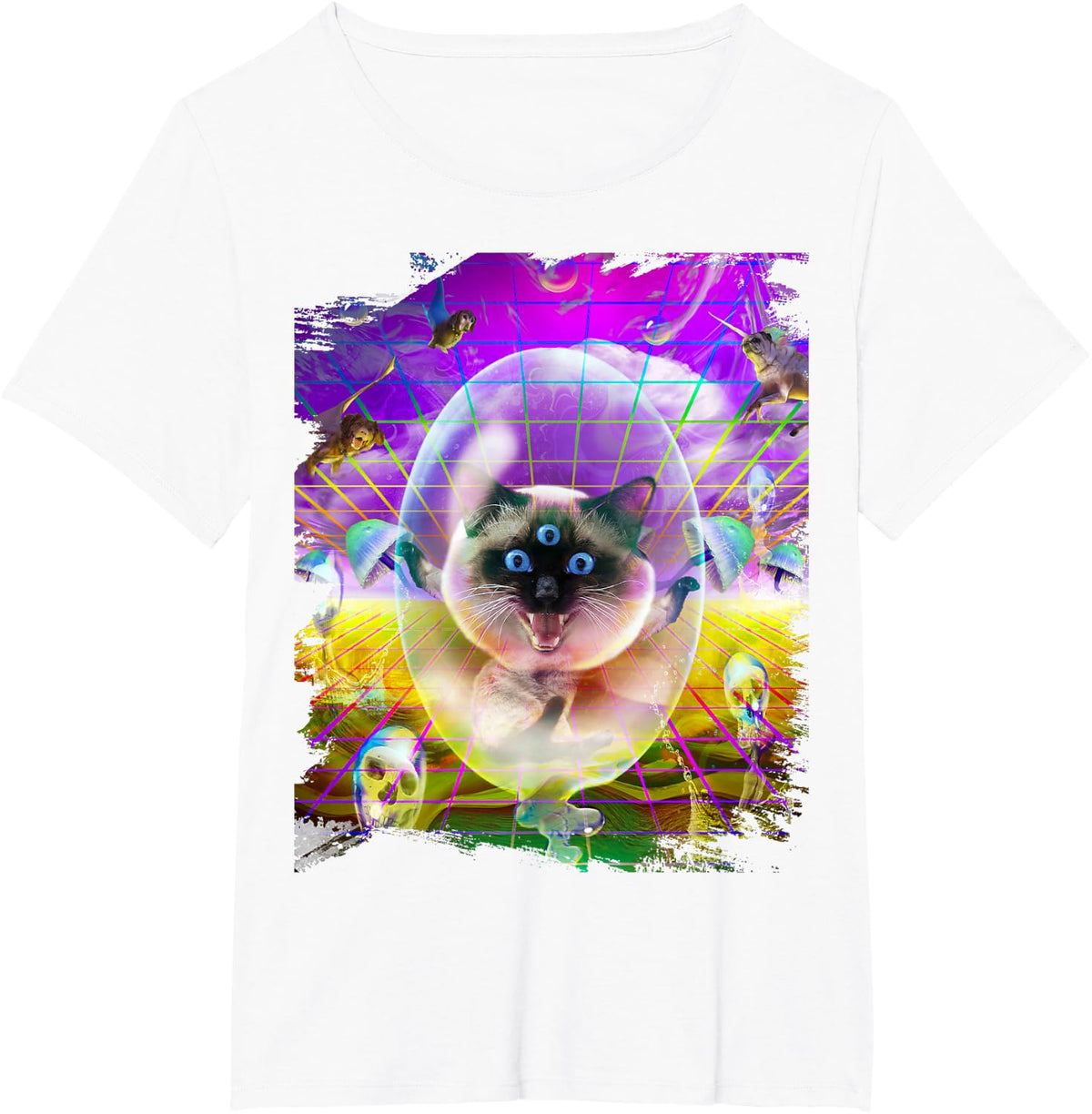 Siamese Cats Kitty Rave Trippy Psychedelic Funny T-Shirt for Men Women - White