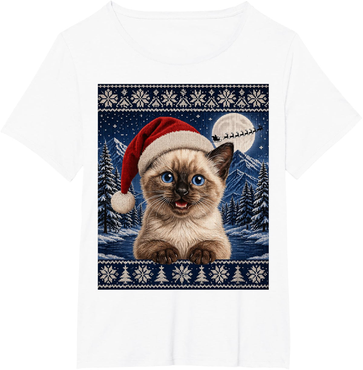 Siamese Kitty Cat Kitten Santa Ugly Christmas T-Shirt - White