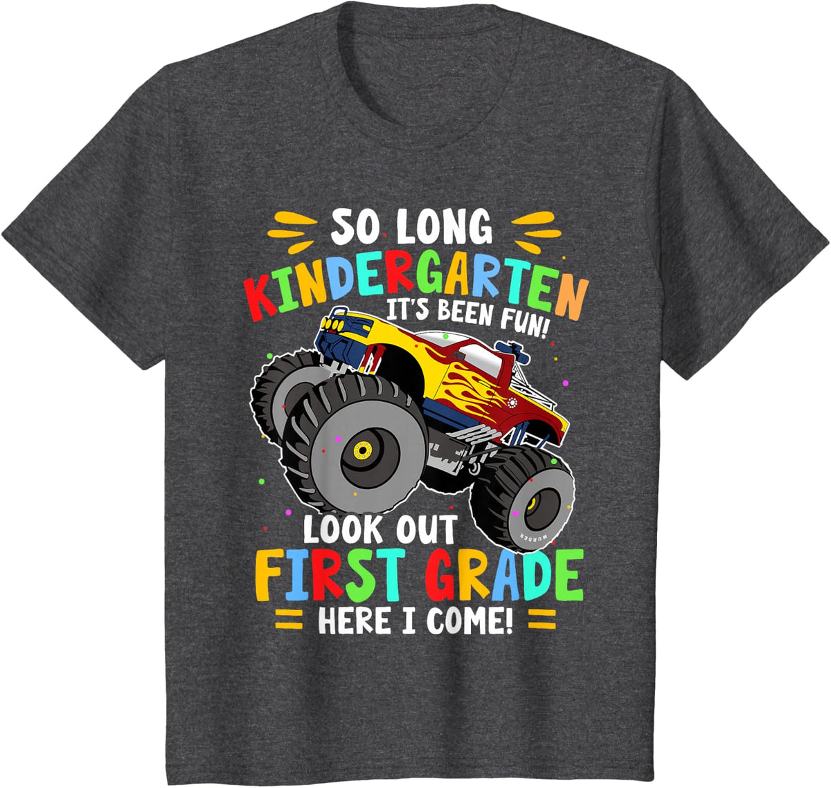 So Long Kindergarten Graduation Monster Truck T-Shirt - Dark Heather Grey