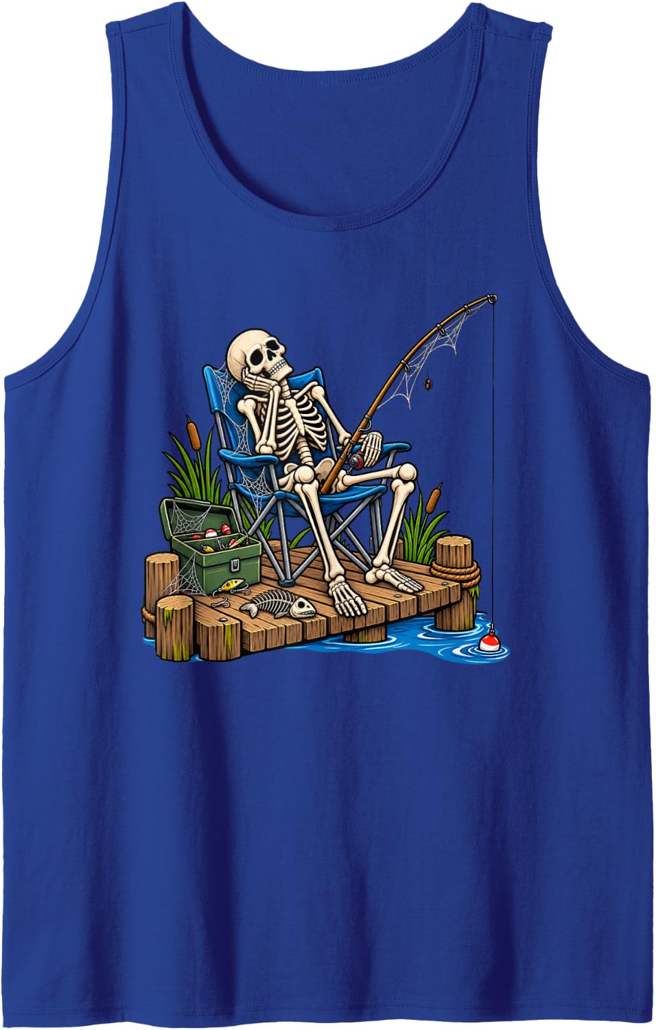 Skeleton Fishing Funny Halloween Tank Top - Royal Blue