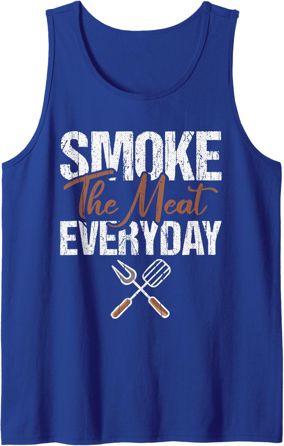 Smoke Meat Everyday BBQ Smoker Funny Barbecue Chef Pitmaster Sleeveless Tank Top - Royal Blue