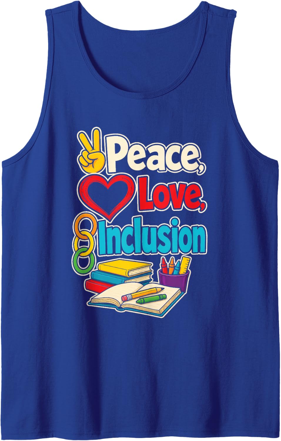 Special Education Staff Peace Love Inclusion SPED Team Sleeveless Tank Top - Royal Blue