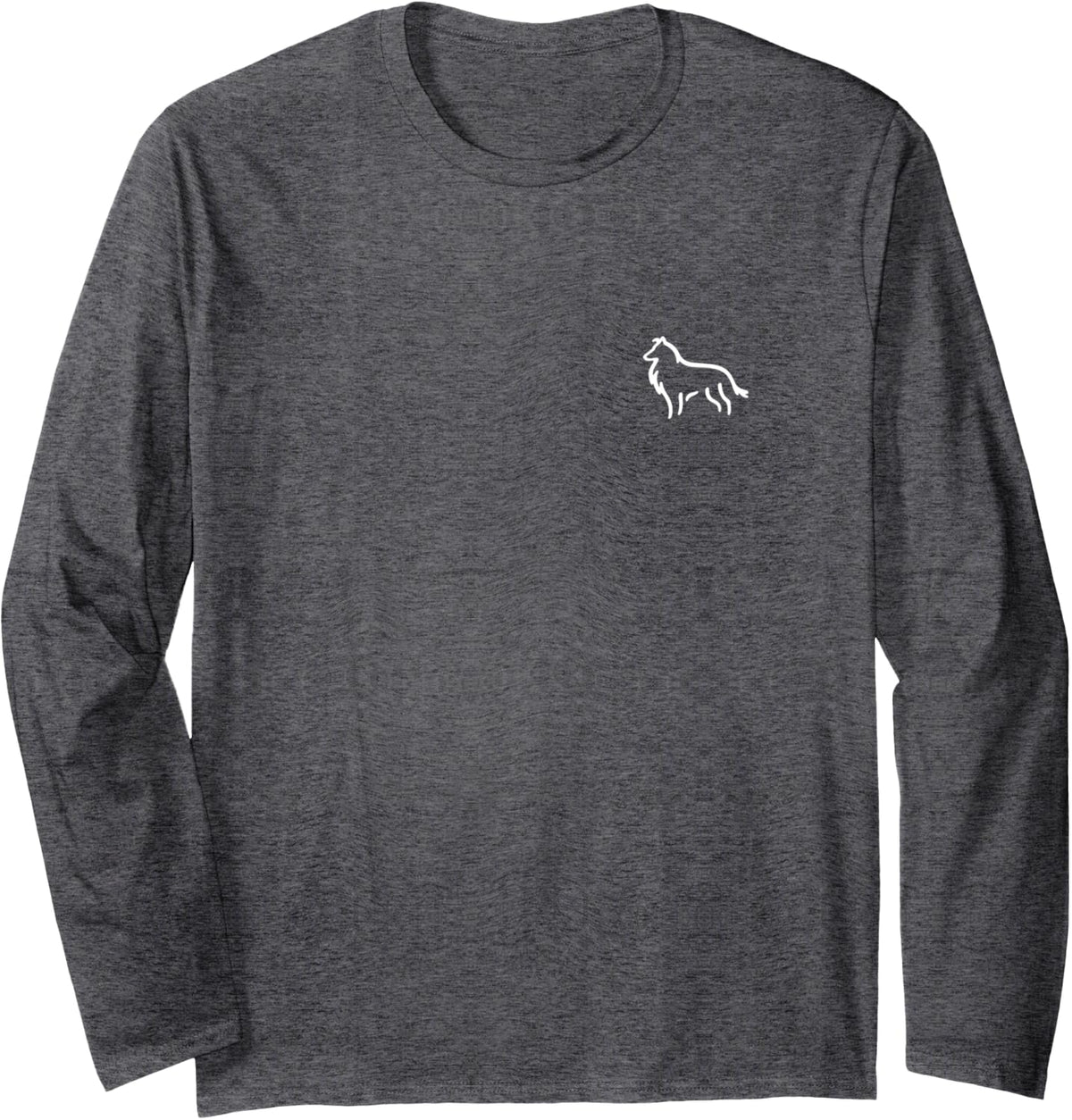 Simple Minimalist Badge Patch Line Art Collie Long Sleeve T-Shirt - Adult Unisex Dark Heather Grey