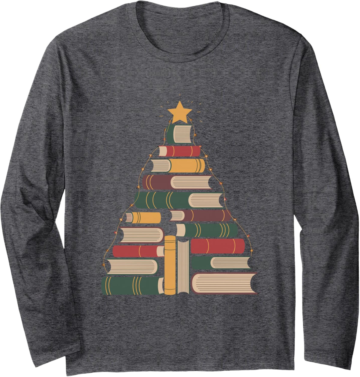 Snowy Book Tree Christmas for Readers and Librarians Long Sleeve T-Shirt - Adult Unisex Dark Heather Grey
