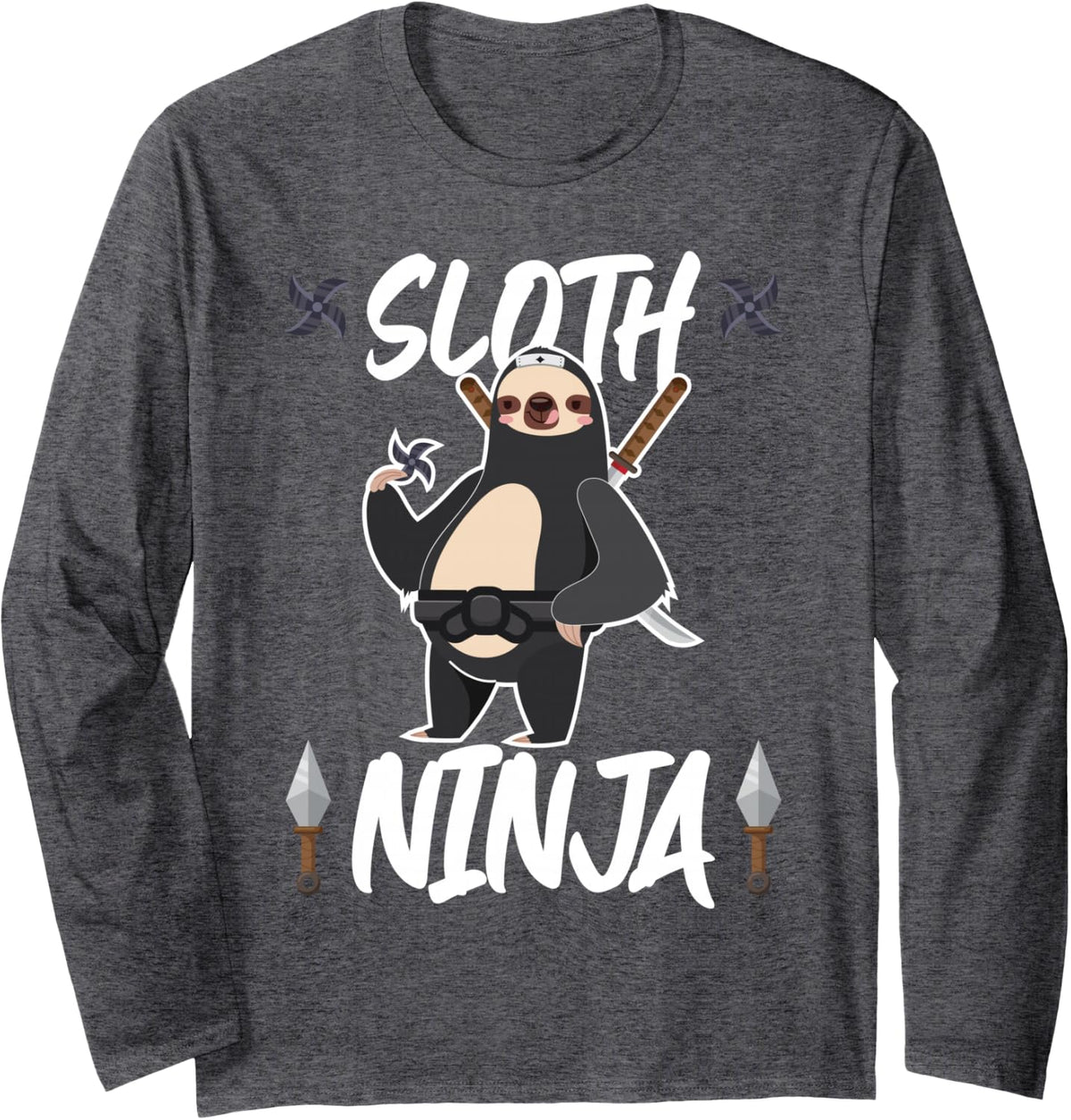 Sloth Ninja Sloth Ninja Throwing Star Long Sleeve T-Shirt - Adult Unisex Dark Heather Grey