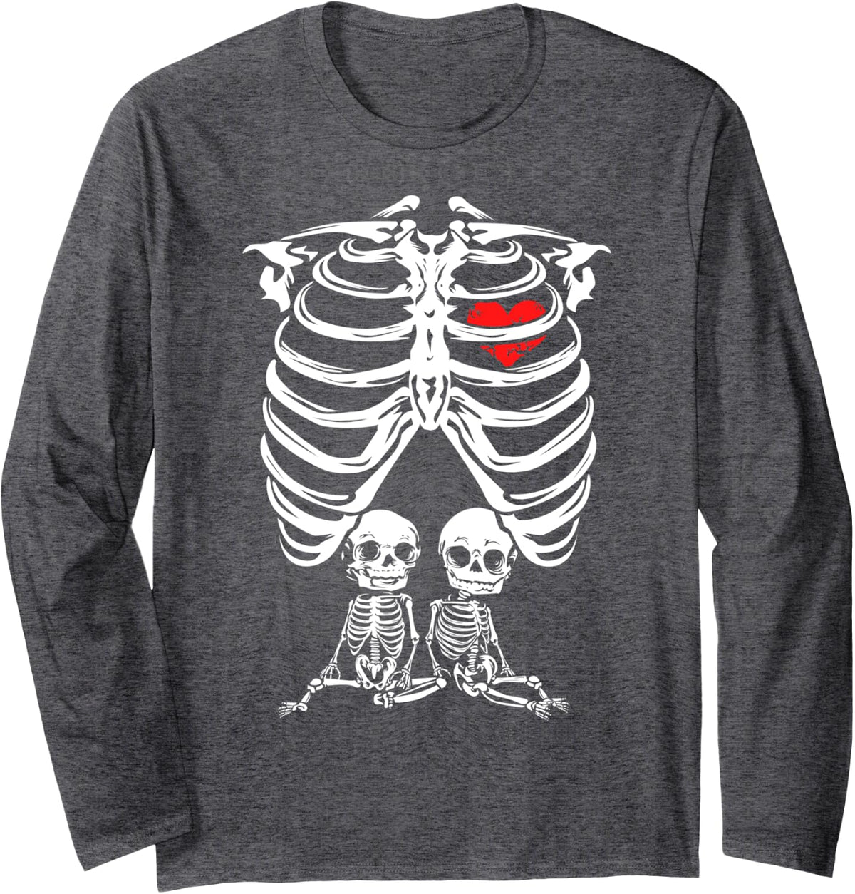 Skeleton Twin Pregnancy Gift Women Funny Twins Announcement Long Sleeve T-Shirt - Adult Unisex Dark Heather Grey