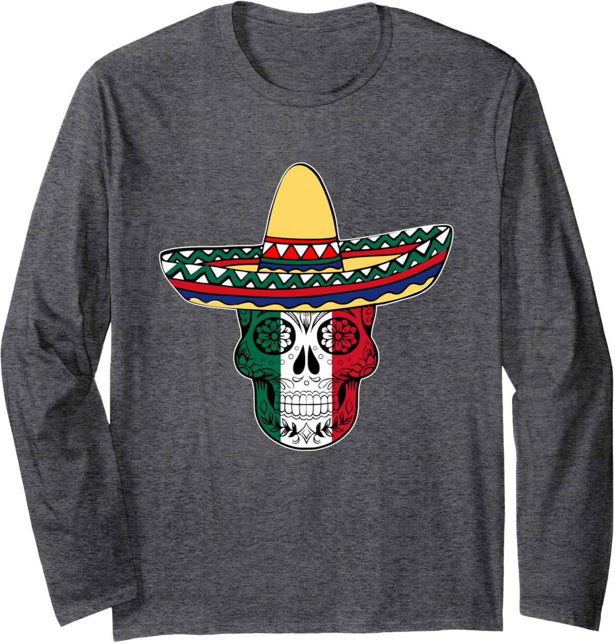 Cinco De Mayo Shirt Women Men Sombrero Skull Flag Long Sleeve T-Shirt - Adult Unisex Dark Heather Grey
