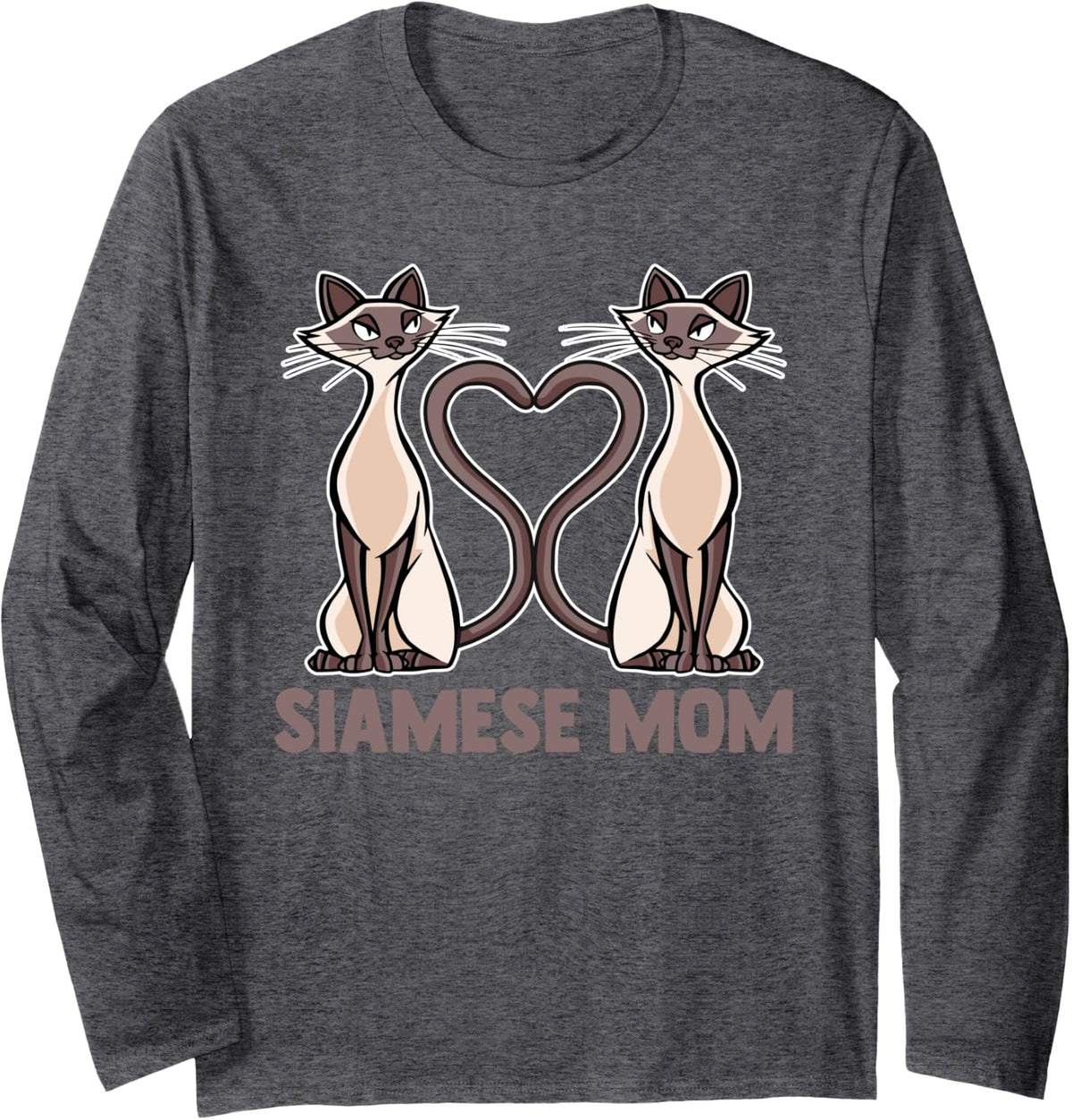 Siamese Mom Asian Cat Kitten Bandana Pet Novelty Long Sleeve T-Shirt - Adult Unisex Dark Heather Grey