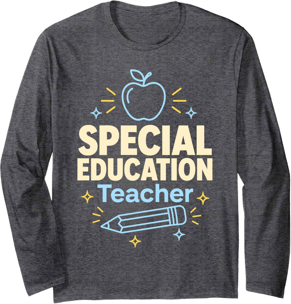 Special Education Teacher Apple Long Sleeve T-Shirt - Adult Unisex Dark Heather Grey