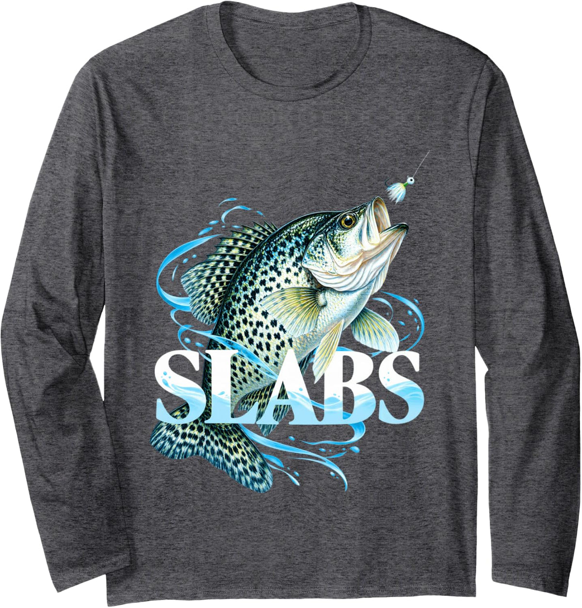 Slabs Crappie Fish Long Sleeve T-Shirt - Adult Unisex Dark Heather Grey