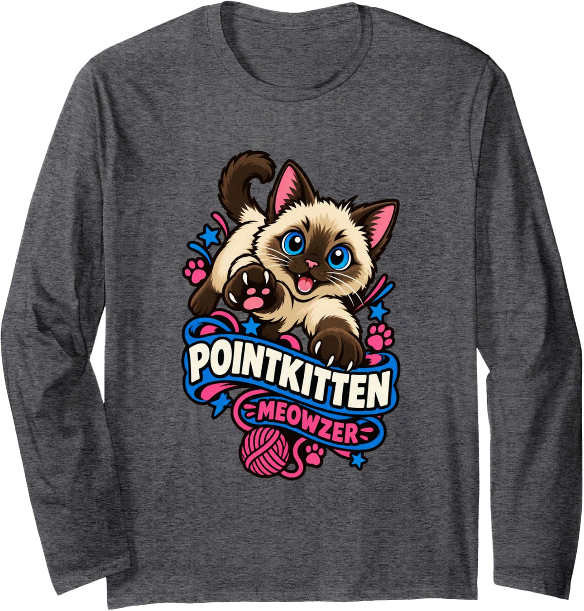 Siamese Kitten Meezer Point Cat Kitty Lover Cute Mom Gift Long Sleeve T-Shirt - Adult Unisex Dark Heather Grey