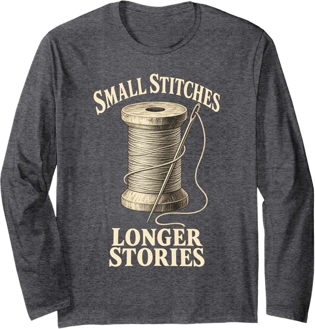 Slow Stitching Visible Mending Vintage Sewing Thread Art Long Sleeve T-Shirt - Adult Unisex Dark Heather Grey