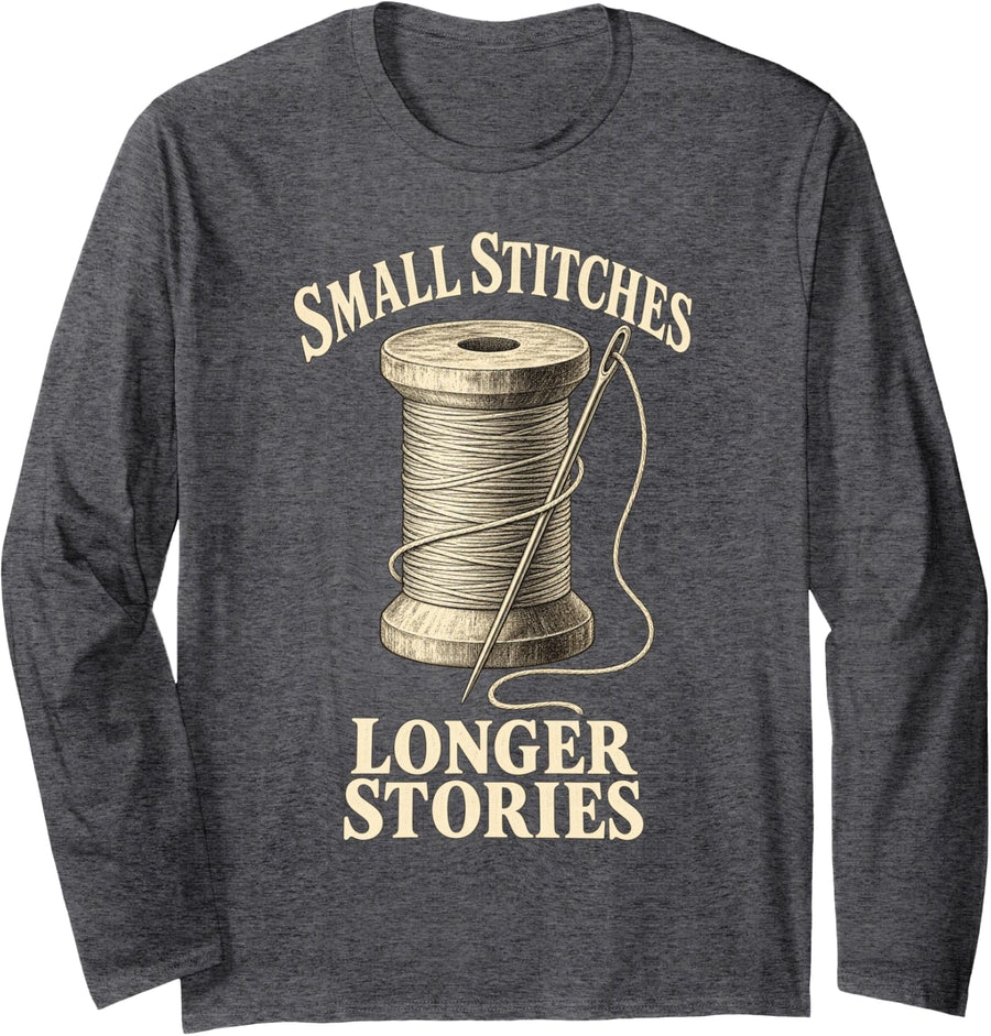 Slow Stitching Visible Mending Vintage Sewing Thread Art Long Sleeve T-Shirt - Adult Unisex Dark Heather Grey