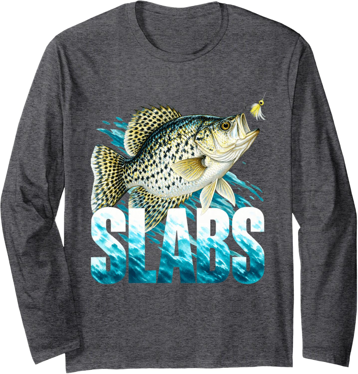 Slabs Crappie Fish and Lure Long Sleeve T-Shirt - Adult Unisex Dark Heather Grey