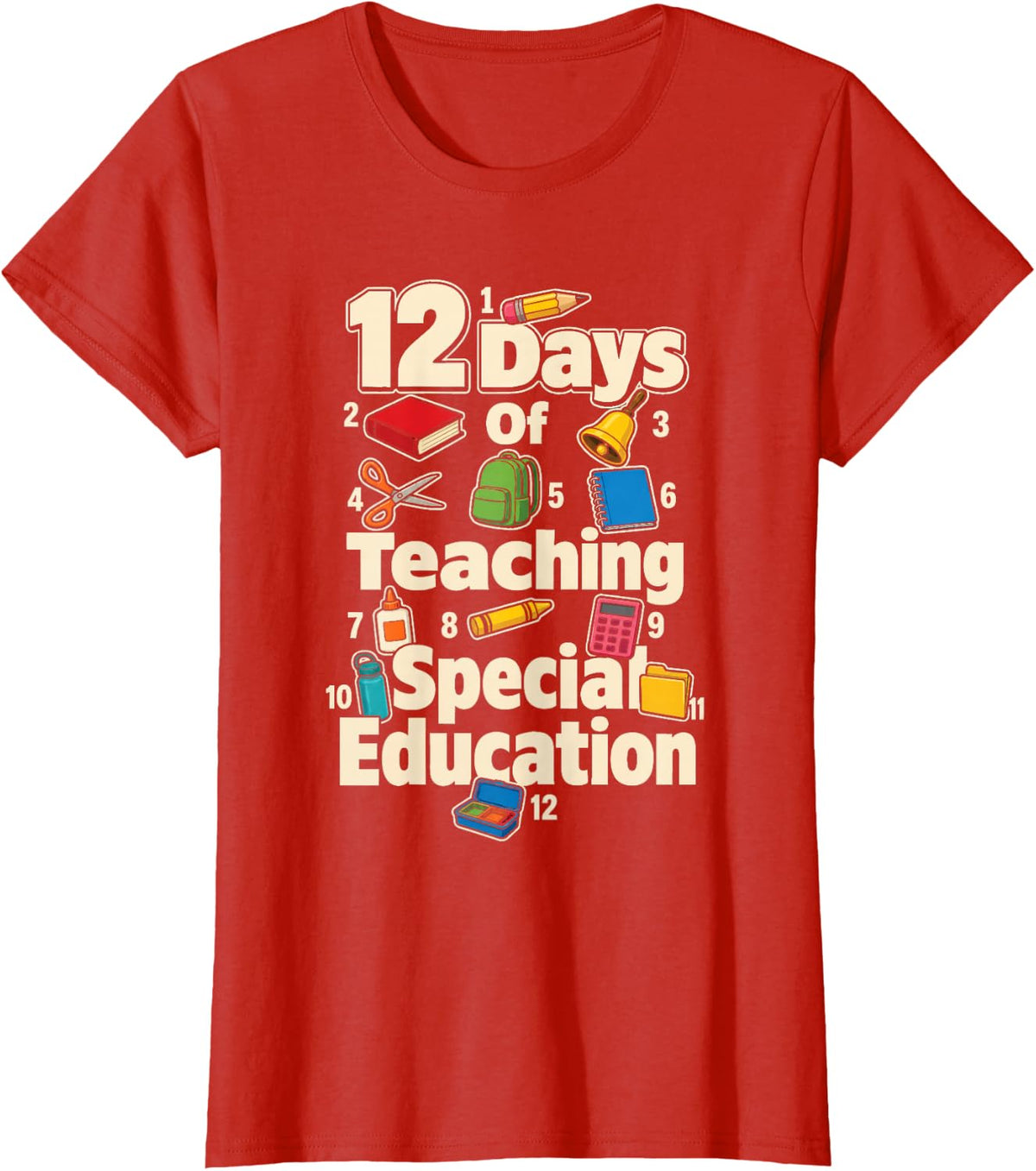 Special Education Teacher 12 Days of Teaching Christmas T-Shirt - Red