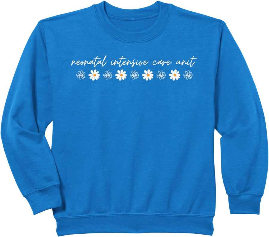 Retro NICU Nurse Daisy Flower Neonatal Nurse RN Nurse Sweatshirt - Royal Blue