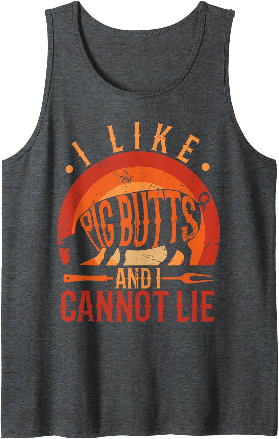 Silhouette BBQ Grill I Like Pig Butts and I Cannot Lie Sleeveless Tank Top - Dark Heather Grey