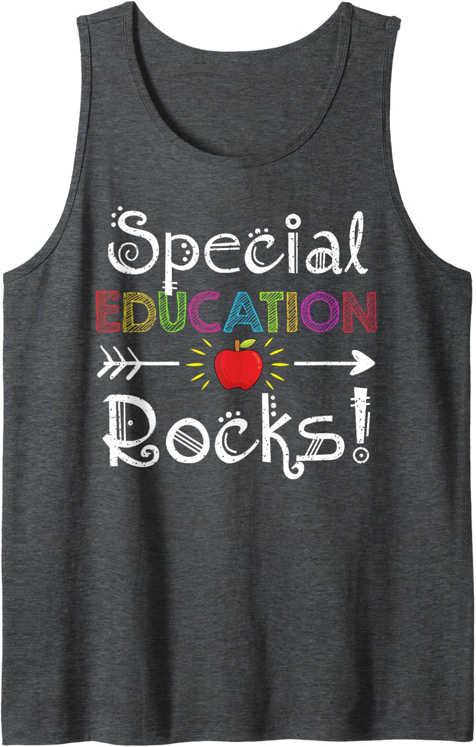 Special Education Rocks Teacher Student Back to School Sleeveless Tank Top - Dark Heather Grey