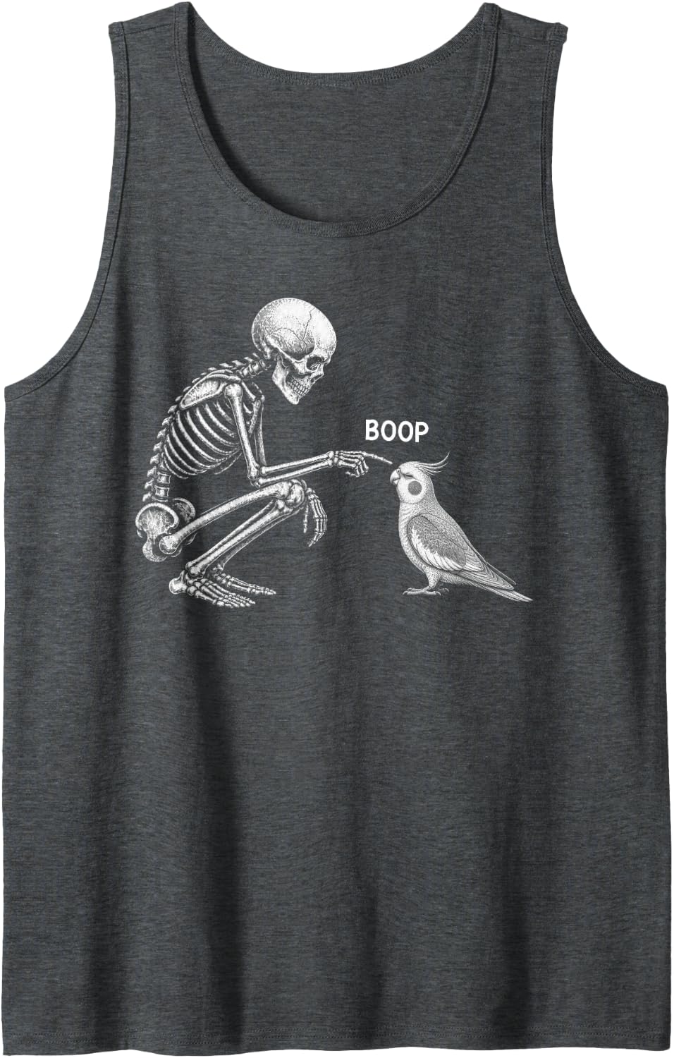 Skeleton Boop Cockatiel Nose Vintage Halloween Parrot Sleeveless Tank Top - Dark Heather Grey