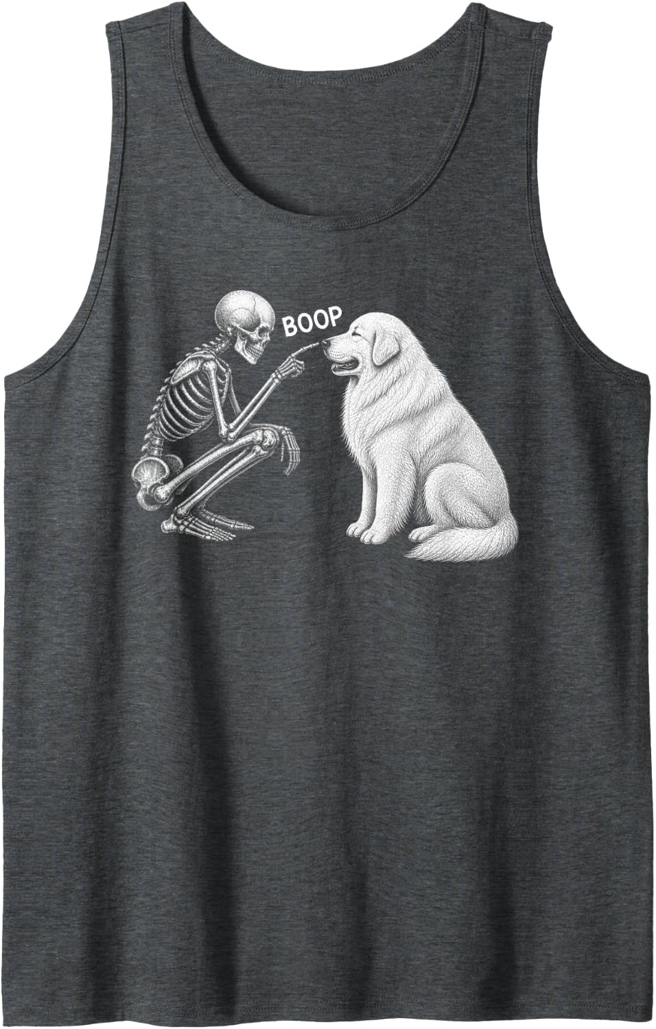 Skeleton Boop Great Pyrenees Dog Nose Vintage Halloween Sleeveless Tank Top - Dark Heather Grey