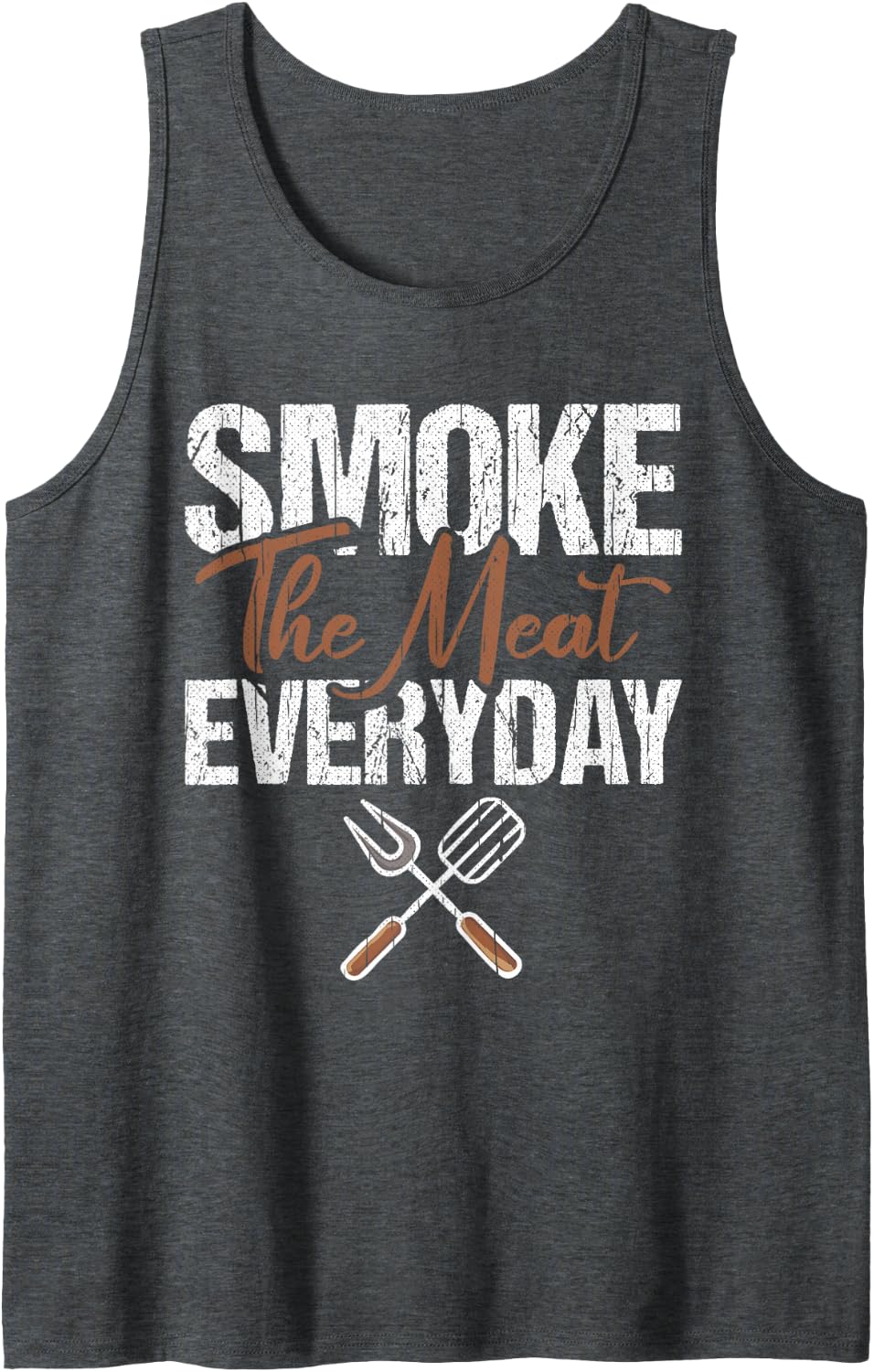 Smoke Meat Everyday BBQ Smoker Funny Barbecue Chef Pitmaster Sleeveless Tank Top - Dark Heather Grey
