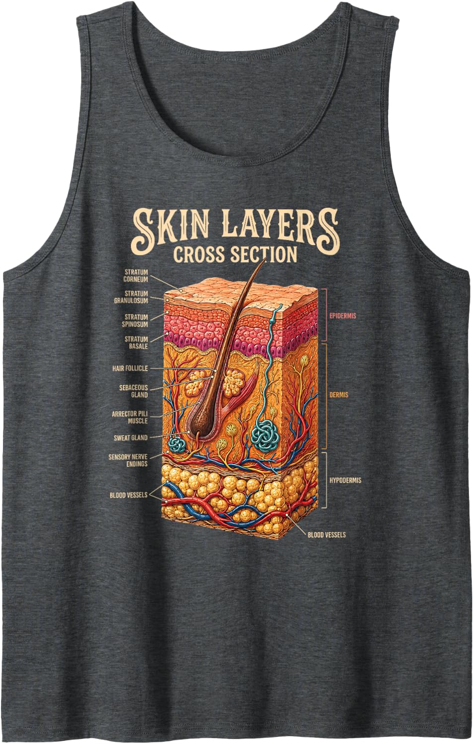 Skin Layers Anatomy Biology Science Gifts for Men Women Sleeveless Tank Top - Dark Heather Grey