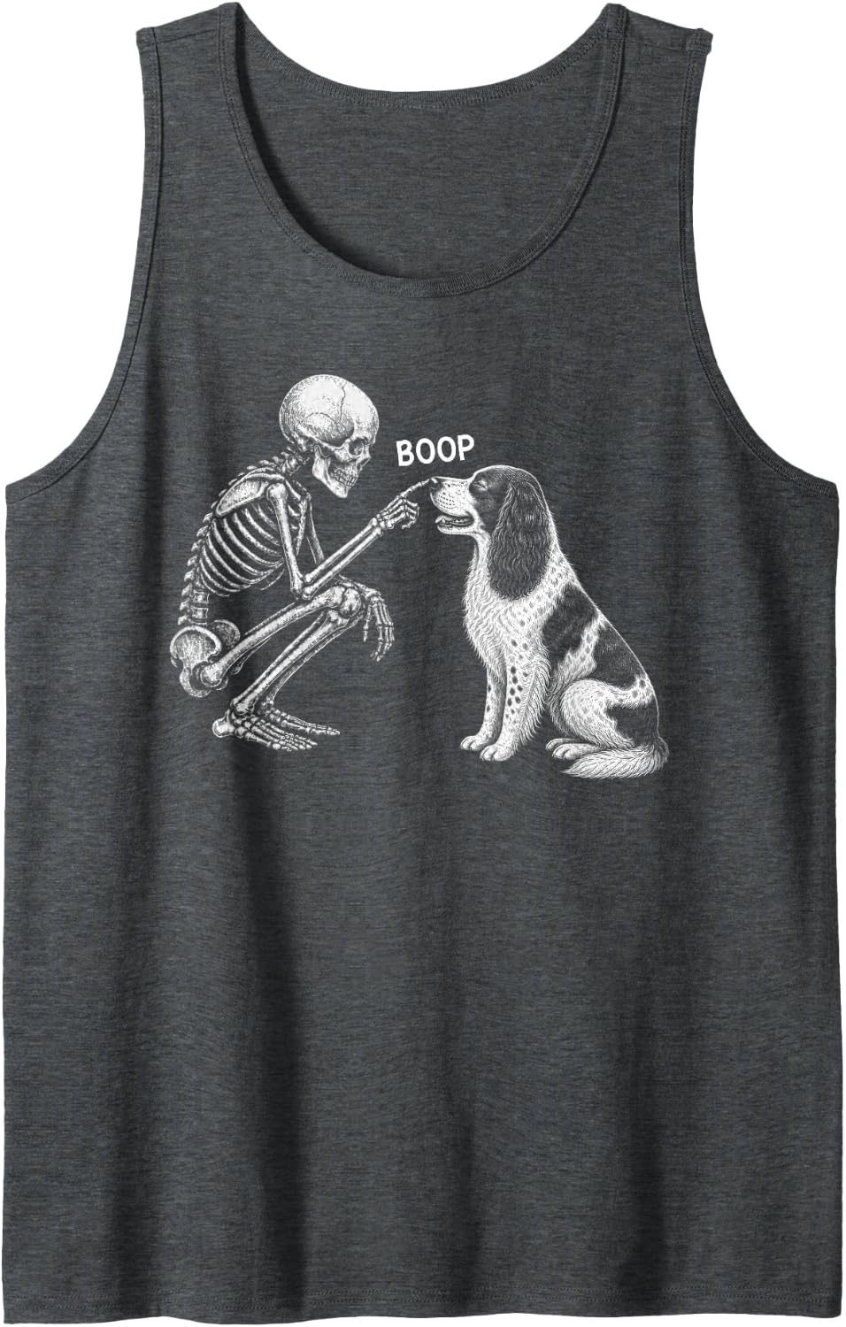 Skeleton Boop English Springer Spaniel Dog Nose Halloween Sleeveless Tank Top - Dark Heather Grey