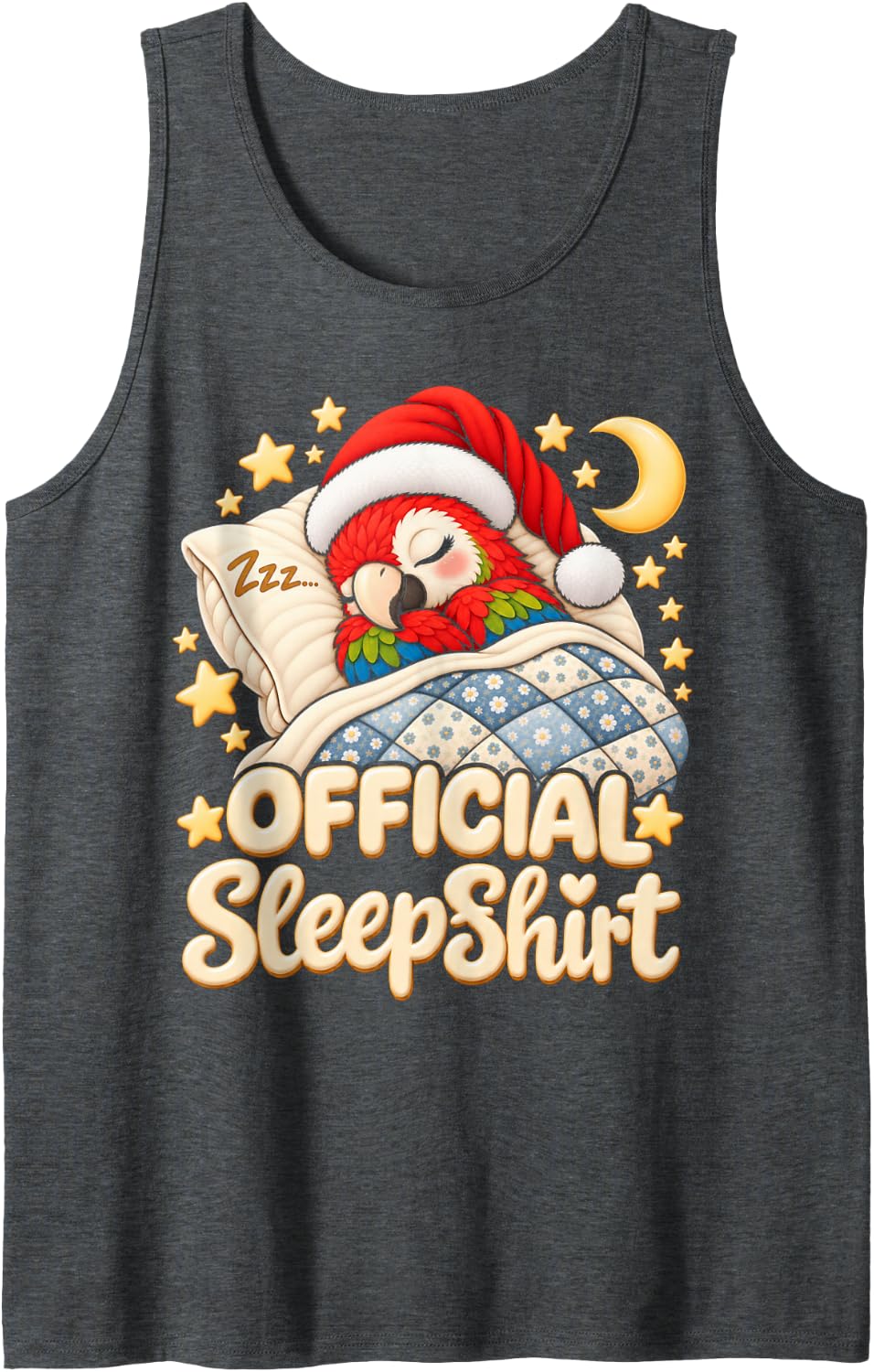 Sleeping Parrot Santa Hat Christmas Bedtime Girls Women Kids Sleeveless Tank Top - Dark Heather Grey