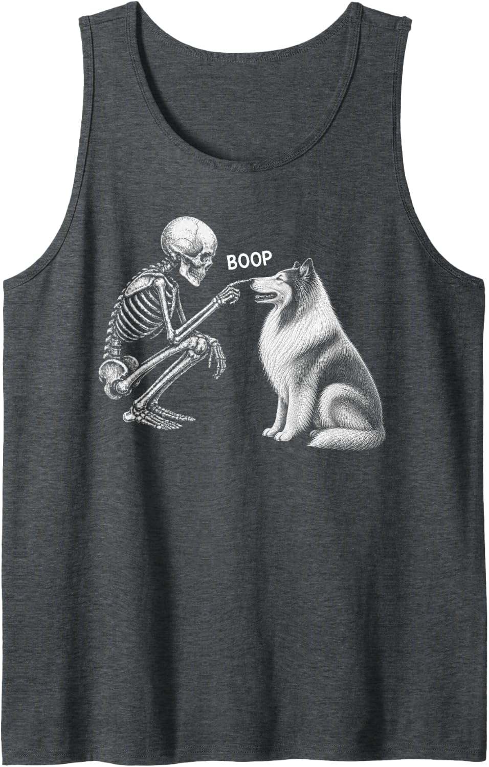 Skeleton Boop Rough Collie Dog Nose Vintage Halloween Sleeveless Tank Top - Dark Heather Grey