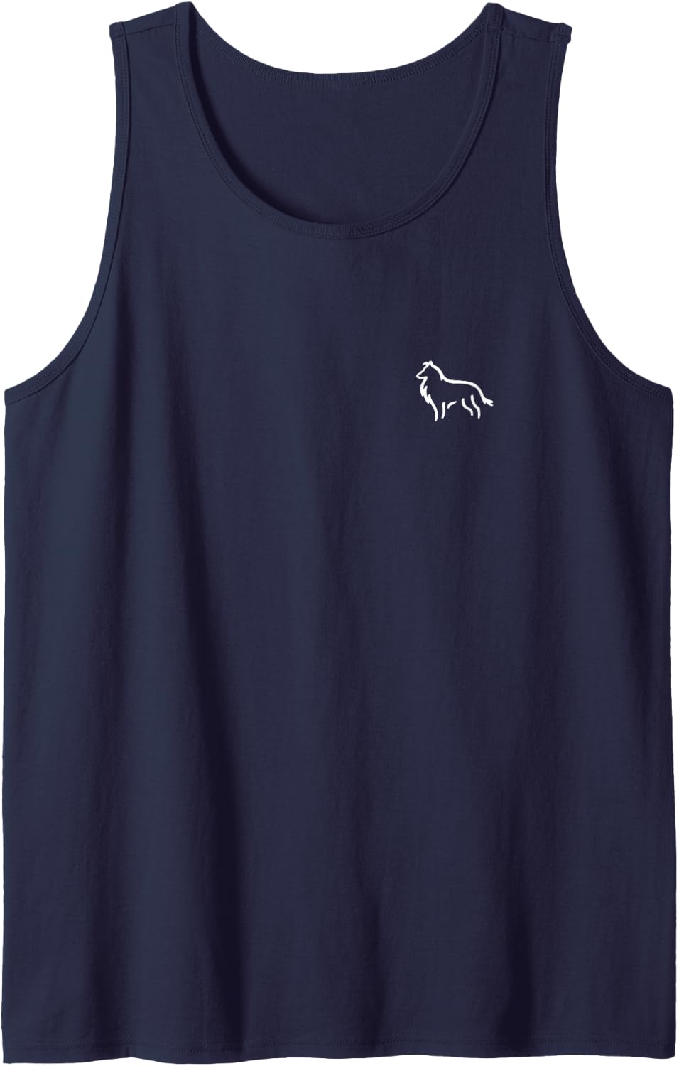 Simple Minimalist Badge Patch Line Art Collie Sleeveless Tank Top - Navy Blue
