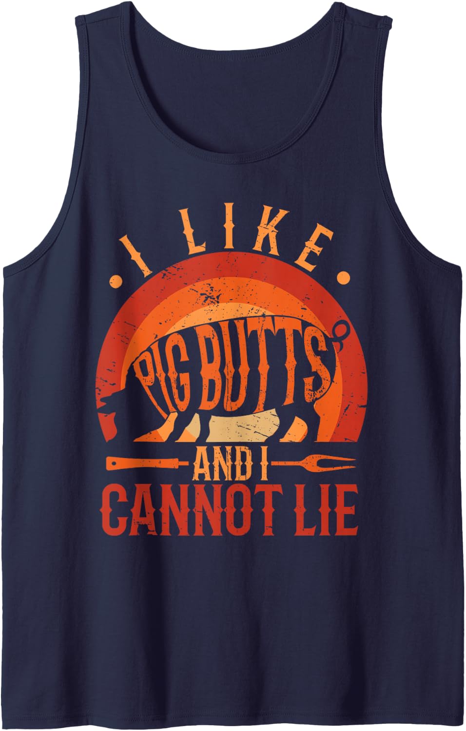 Silhouette BBQ Grill I Like Pig Butts and I Cannot Lie Sleeveless Tank Top - Navy Blue