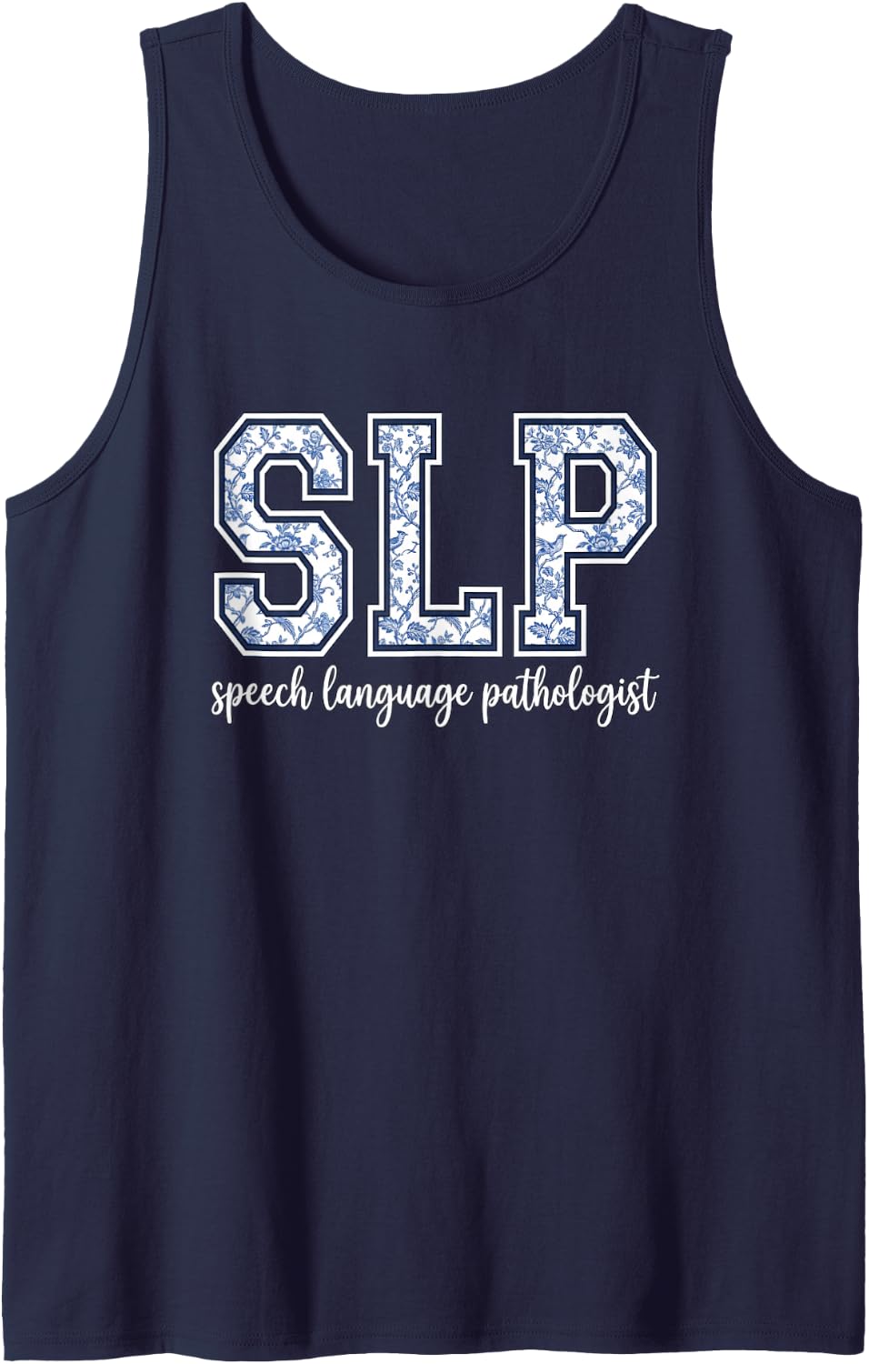 SLP Speech Language Pathologist Floral Therapy Therapist Sleeveless Tank Top - Navy Blue