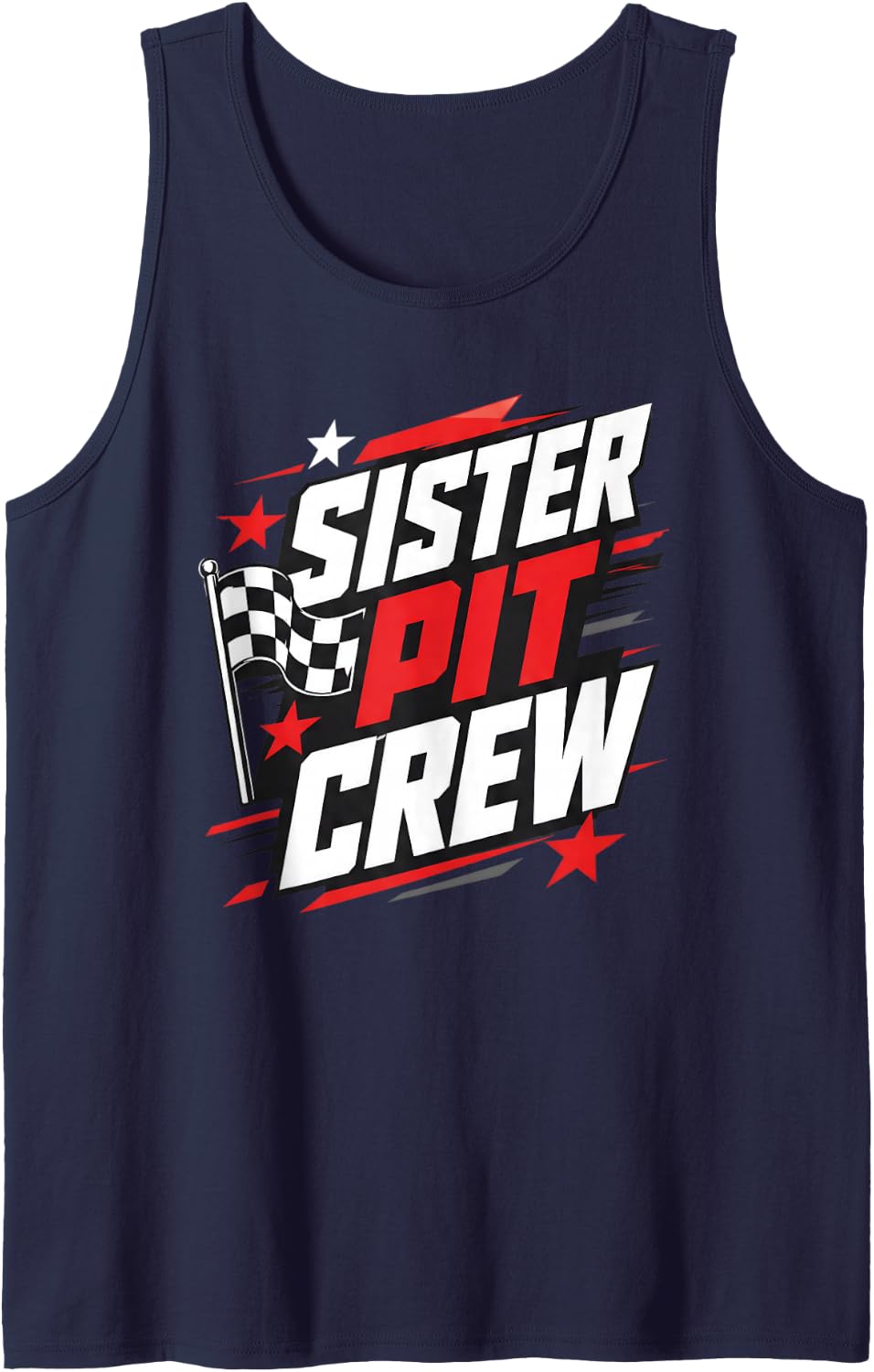 Sister Pit Crew Racing Car Track Drag Race Family Supporter Sleeveless Tank Top - Navy Blue