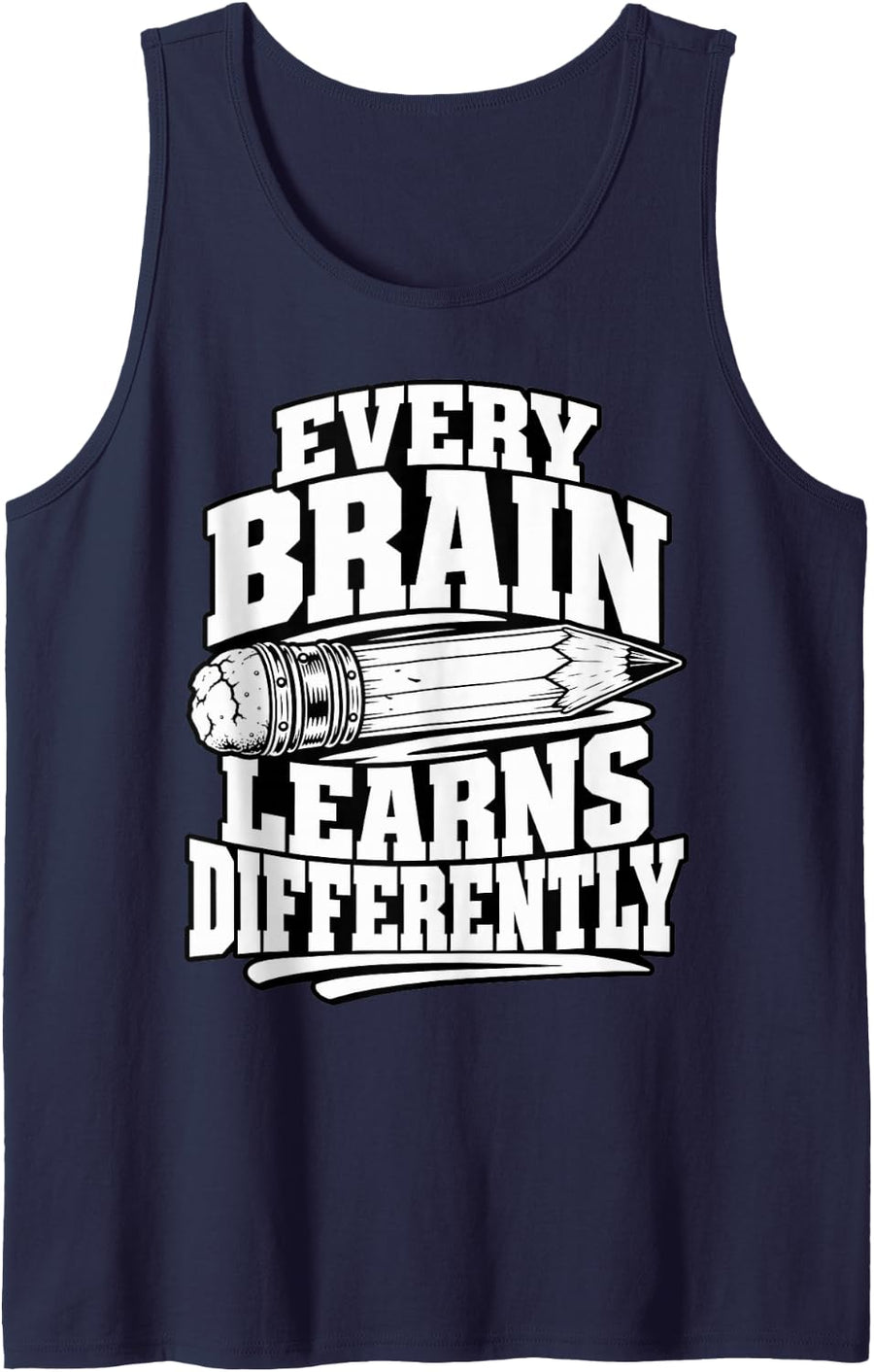 Special Education Every Brain Learns Differently Pencil Fans Sleeveless Tank Top - Navy Blue