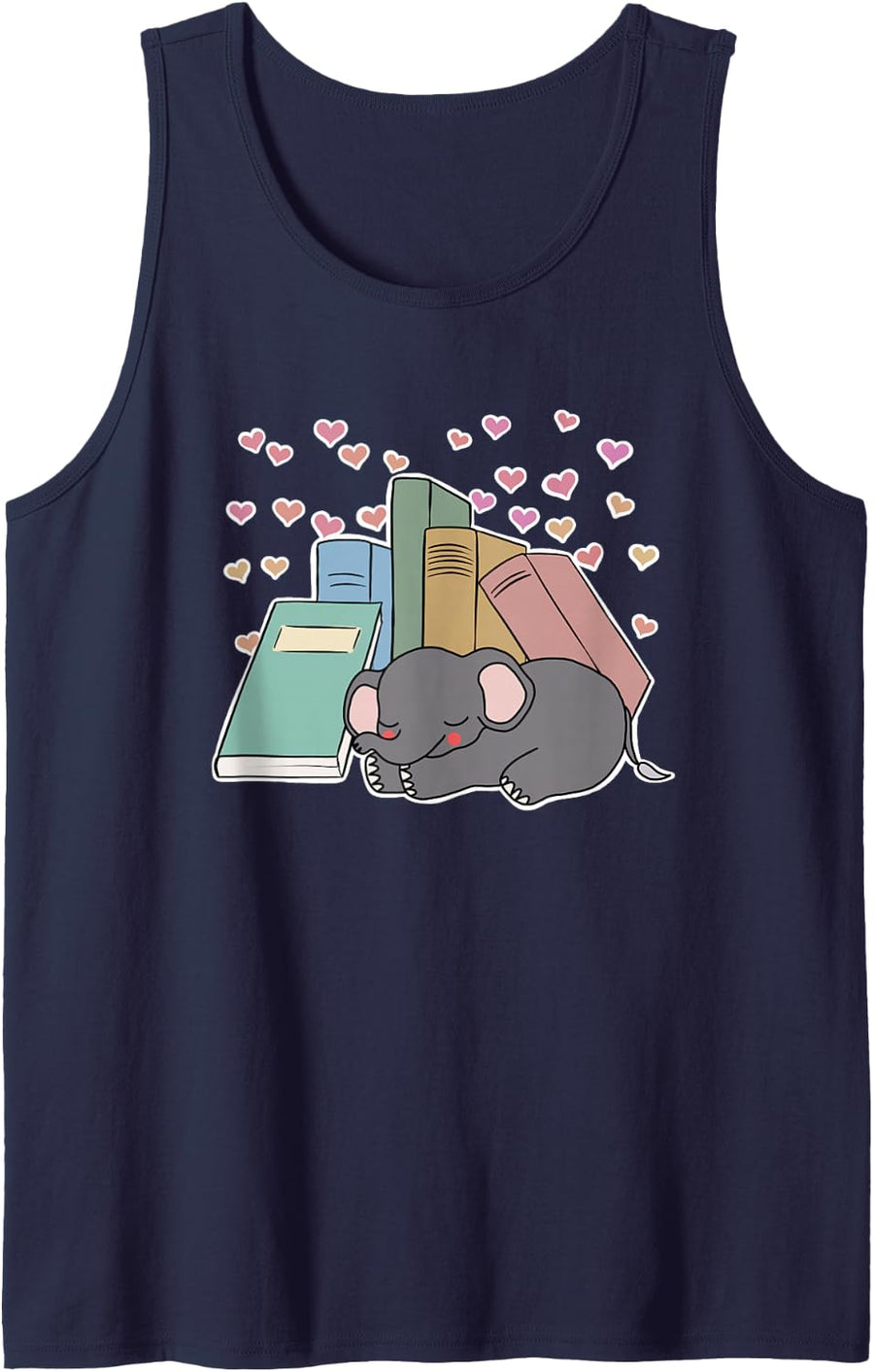 Sleeping Baby Elephant Love Stack of Books Reading Reader Tank Top - Navy Blue