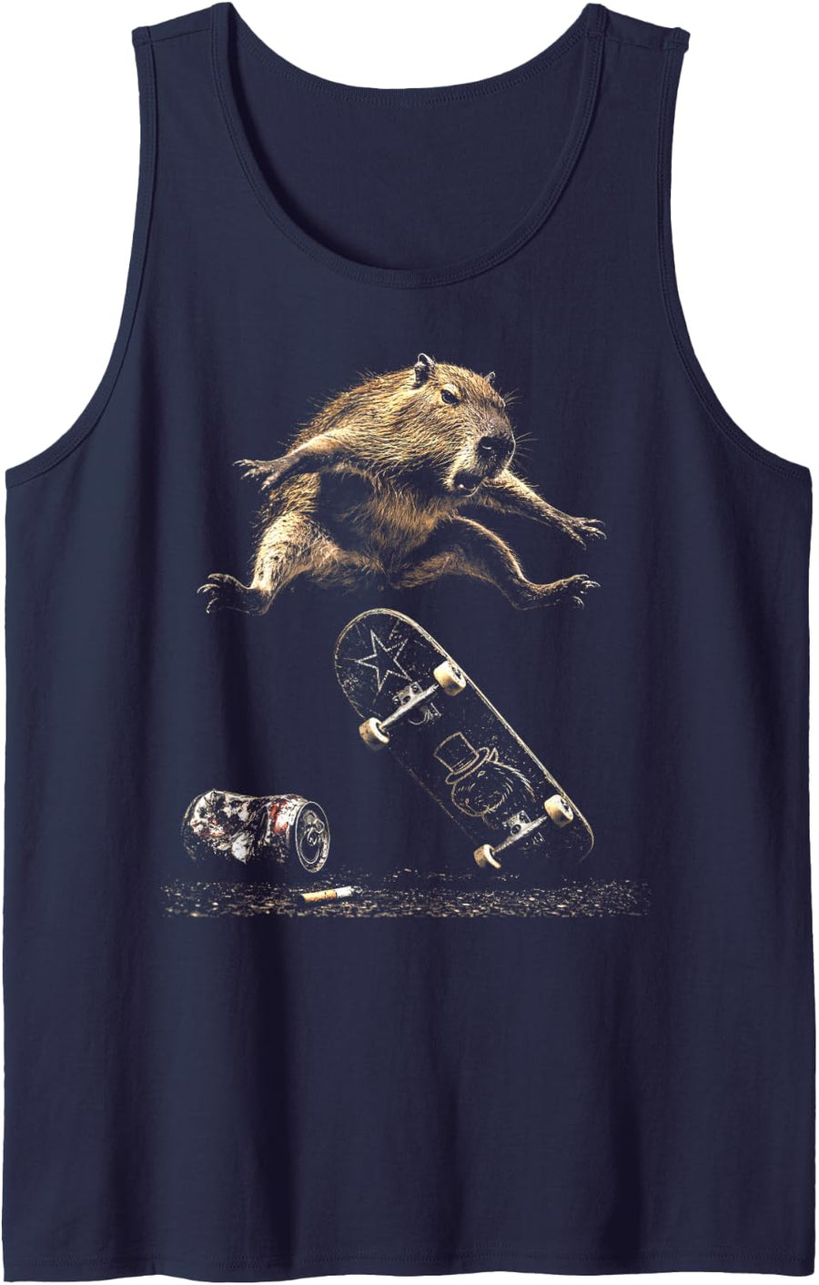 Skater Skateboarding Sk8 the Capybara Street Style Sleeveless Tank Top - Navy Blue