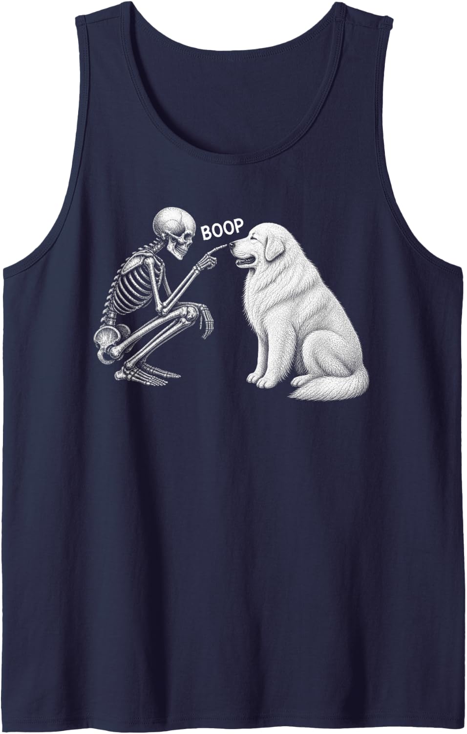Skeleton Boop Great Pyrenees Dog Nose Vintage Halloween Sleeveless Tank Top - Navy Blue