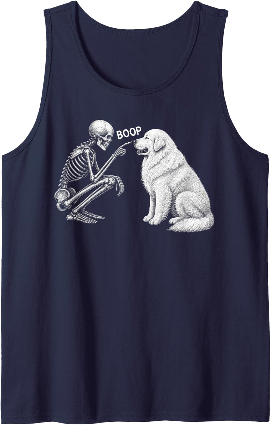 Skeleton Boop Great Pyrenees Dog Nose Vintage Halloween Sleeveless Tank Top - Navy Blue