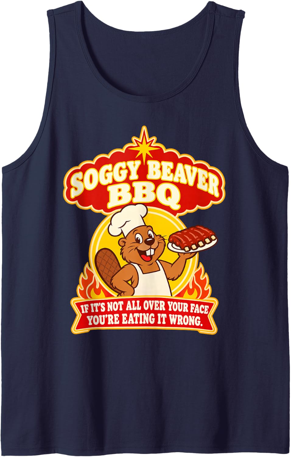 Soggy Beaver BBQ Animal Beaver Lovers Nature Beaver Sleeveless Tank Top - Navy Blue