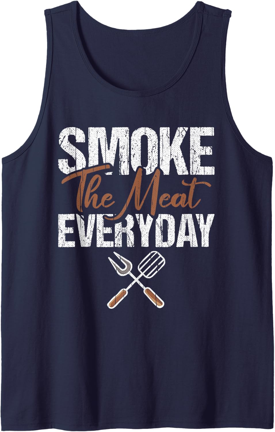 Smoke Meat Everyday BBQ Smoker Funny Barbecue Chef Pitmaster Sleeveless Tank Top - Navy Blue