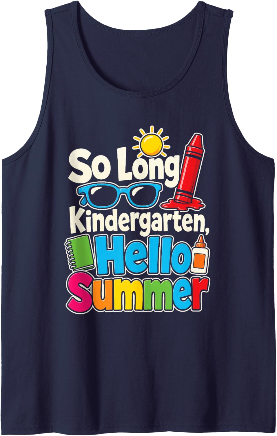 So Long Kindergarten Summer Break Elementary Grad Kids Sleeveless Tank Top - Navy Blue