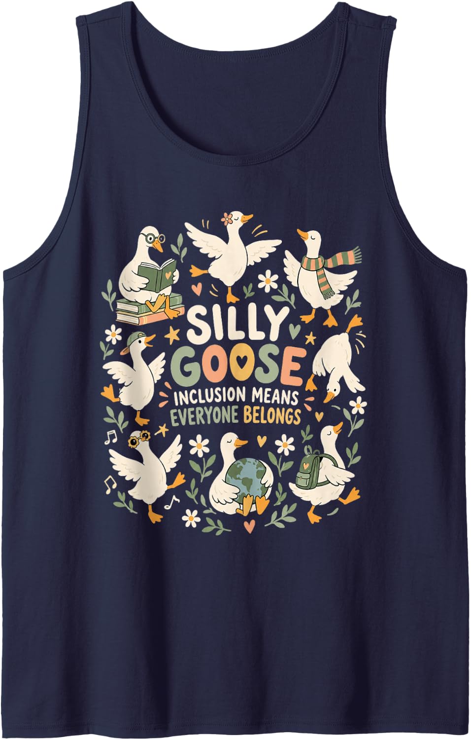 Silly Goose Inclusion Means Everyone Belongs Funny Sleeveless Tank Top - Navy Blue