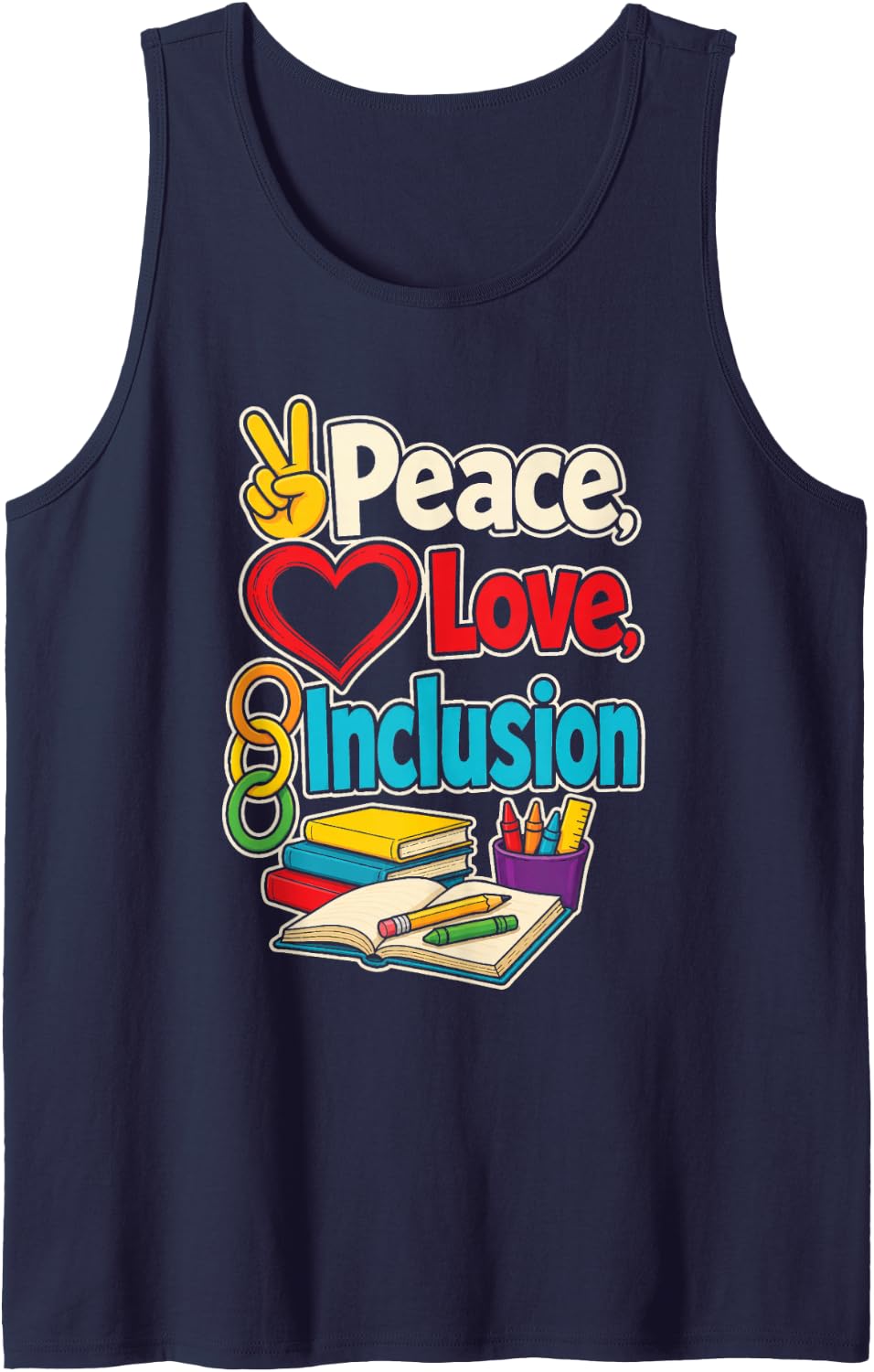 Special Education Staff Peace Love Inclusion SPED Team Sleeveless Tank Top - Navy Blue