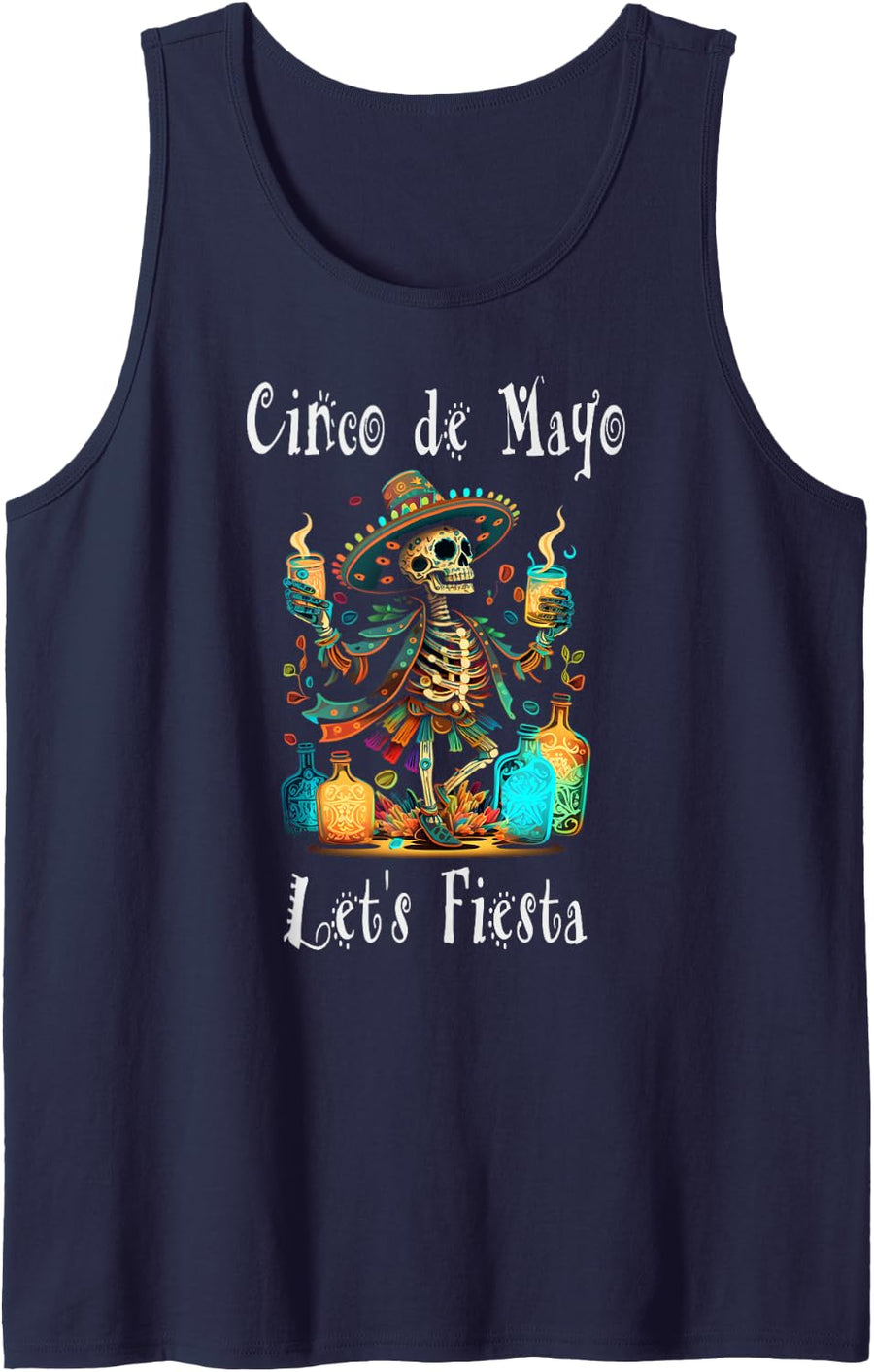 Let's Fiesta Like There's no Mañana, Cinco de Mayo #14 Sleeveless Tank Top - Navy Blue